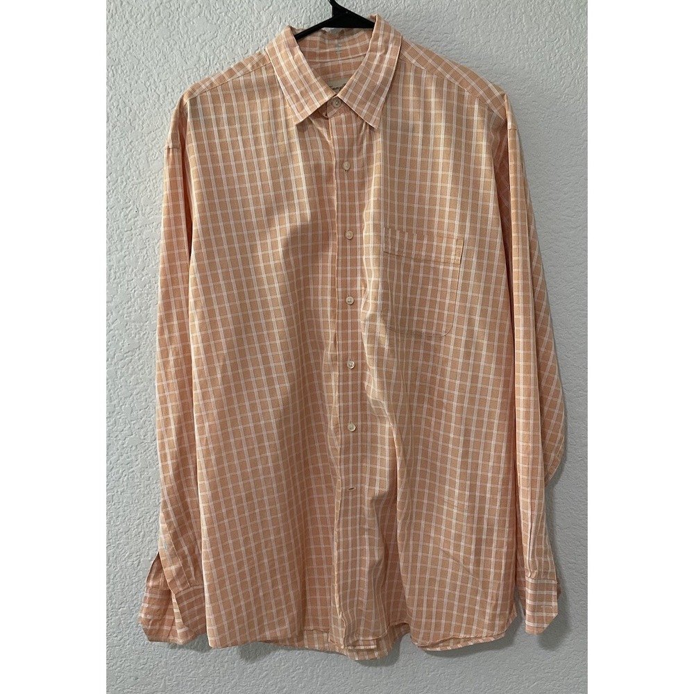 TOMMY BAHAMA Men 16.5 34-35 Dress Shirt Button Front Long Sleeve Orange Plaid